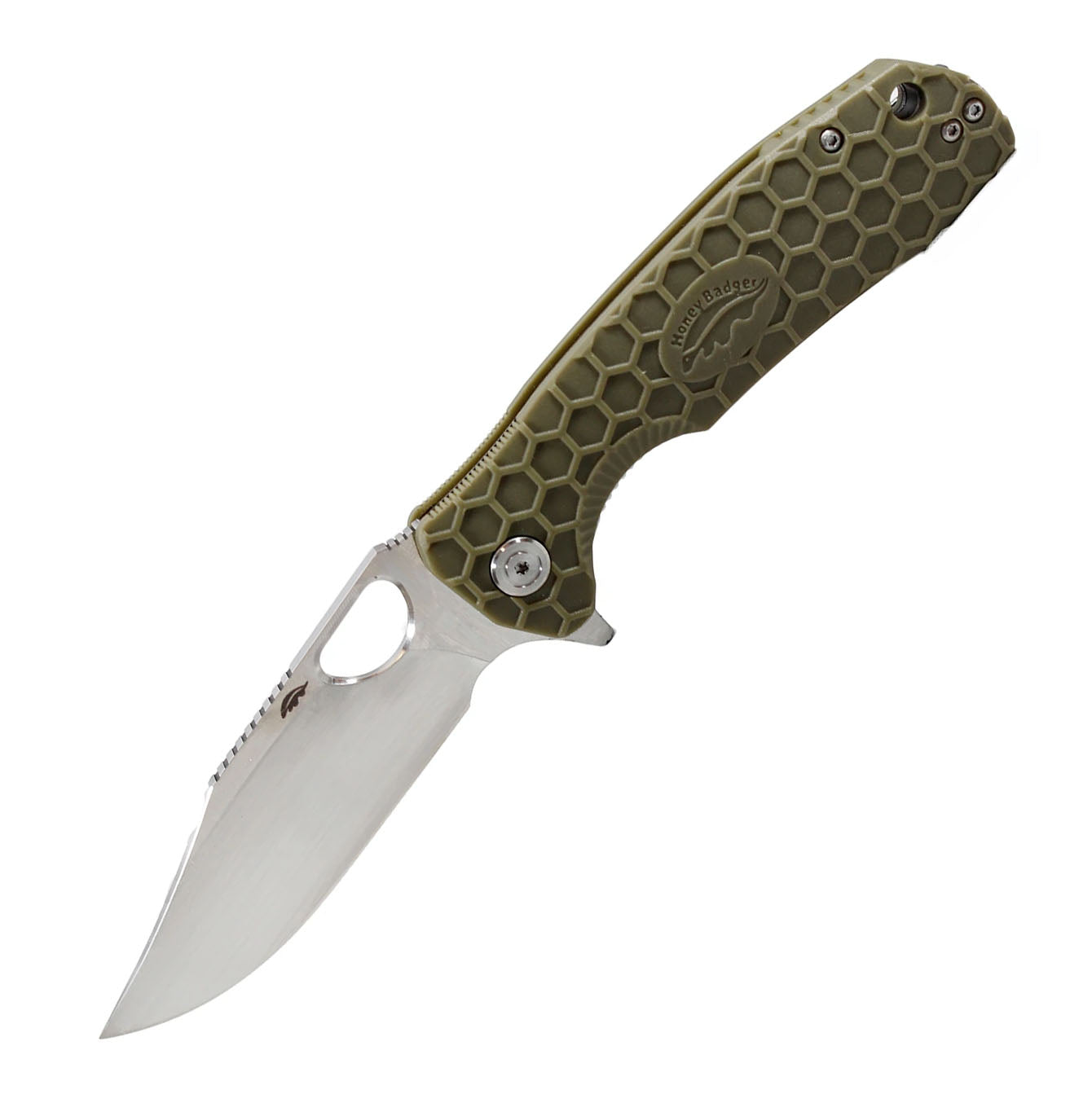 Tanto Medium Green 8Cr13MoV (HB1333) Honey Badger Pocket Knives. 8Cr13MoV,  D2, 14C28N Budget EDC Flipper Pocket Knife with Pocket Clips