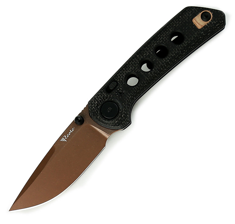 Reate PL-XT Pivot Lock Black Micarta Black G10 Copper PVD